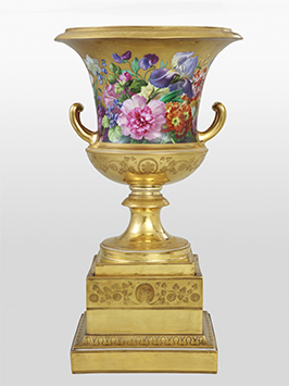 ウィーン窯・帝国磁器製作所 ヨーゼフ・ガイアー 《金地花文クラテル形大花瓶》 1828年頃