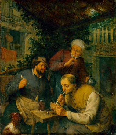 アドリアーン・ファン・オスターデ《タバコを吸う二人の農夫》 1664年 油彩、板 30.5×25.5cm © Gemäldegalerie Alte Meister, Staatliche Kunstsammlungen Dresden, Photo by Elke Estel/Hans-Peter Klut