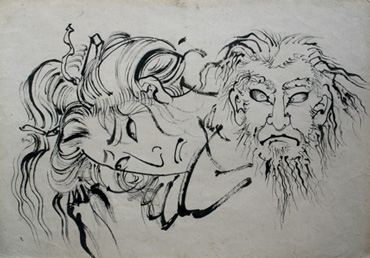 菅原伝授手習鑑 寺子屋 紙本墨画、33.9×48.1 個人蔵 ※全会期展示