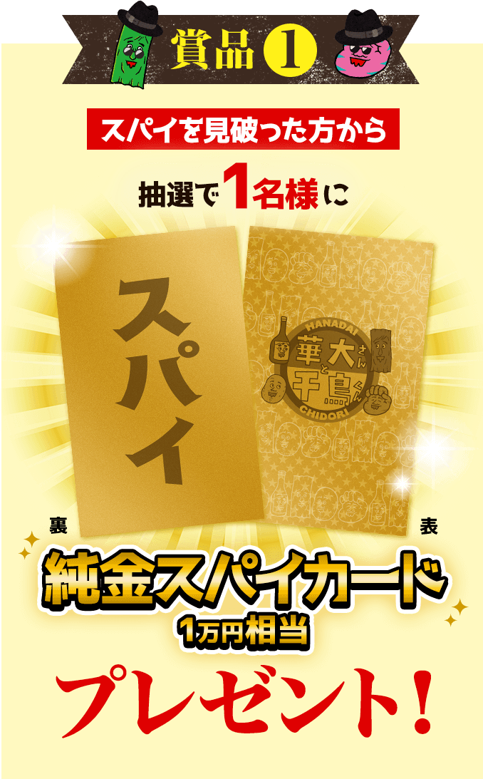 賞品1 スパイを見破った方から抽選で1名様に1万円相当プレゼント！