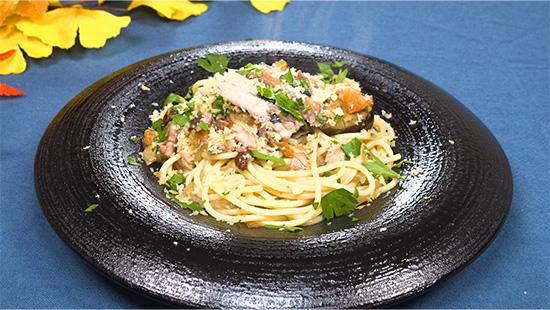 ●秋ナスとサンマのパスタ（水田さん）