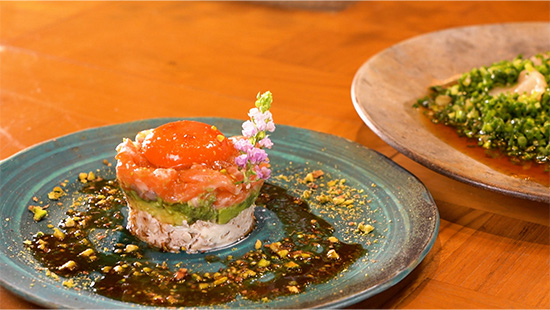 サーモンとくるみのミルフィーユ