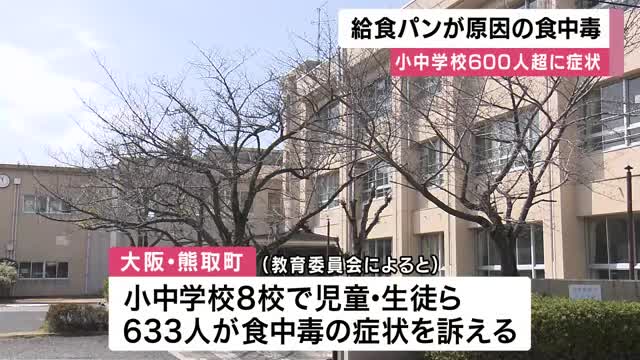 給食で提供されたパンによる集団食中毒と断定　小中学校で６００人以上の生徒らが食中毒の症状　業者に５日間の営業停止処分　大阪・熊取町　　　　　　　