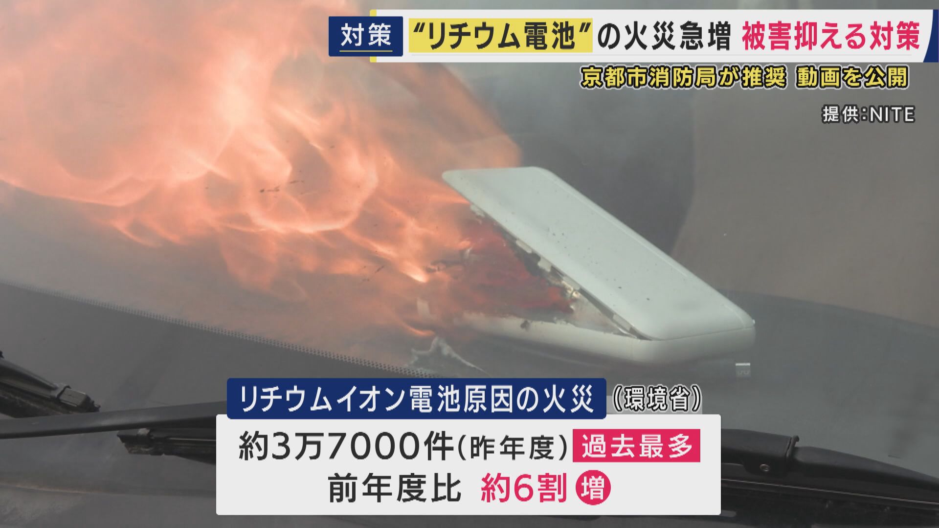 リチウムイオン電池火災が1年で約6割も増加　延焼防止に京都市消防局が「カンカン大作戦」呼びかけ　フタを中途半端に閉めると“逆効果”に　完全に閉められない時は「開けっ放し」にすることもポイント