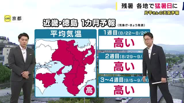【天気予報】「この先1カ月も気温が平年より高い状態が続く見通し」　猛暑日続く近畿・徳島　引き続き熱中症対策を　あす（21日）は夕方に急な雨や雷雨の恐れ