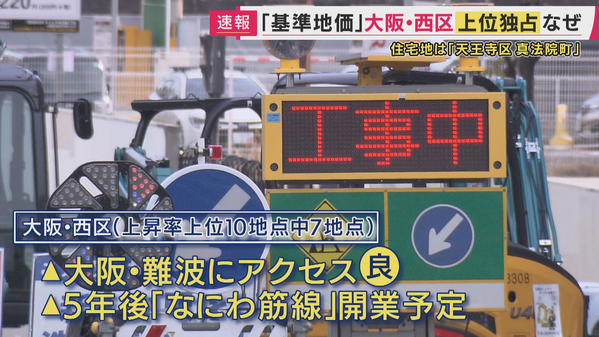 【速報】地価公表　大阪府の商業地の上昇率上位10地点のうち7地点が大阪市西区　梅田・難波へのアクセスのよさと5年後開業予定の「なにわ筋線」