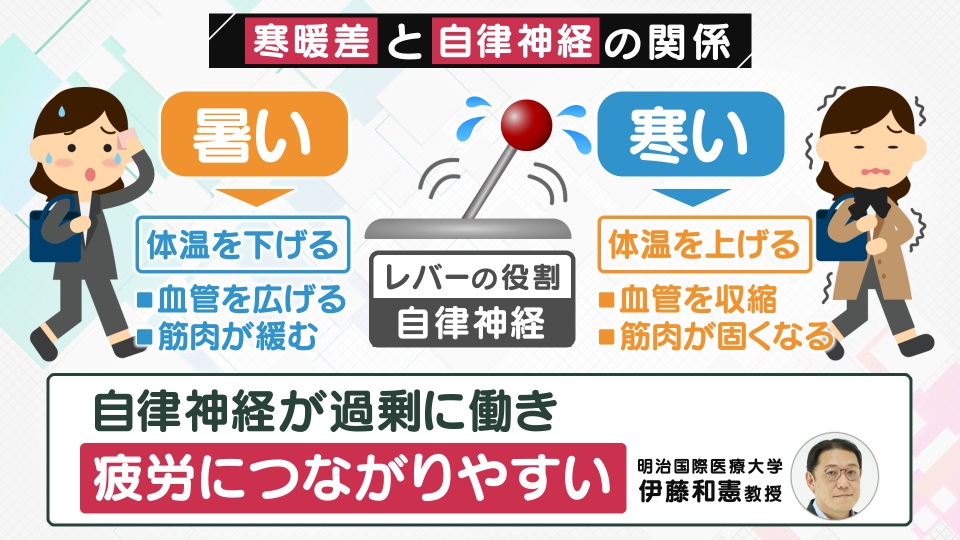 急な“冷えこみ”で体が不調…それ「寒暖差疲労」かも？ 朝晩の気温差「7度以上」は危険信号 肩こり、頭痛、不眠、めまい… 『原因』と『対策』を専門家に聞く | 特集 | 関西テレビニュース | ニュース | 関西テレビ放送 カンテレ