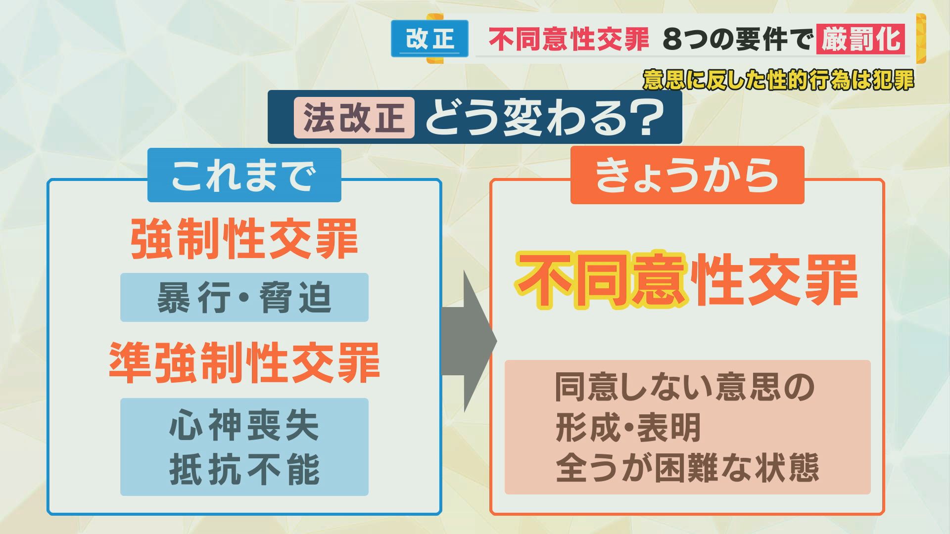 性犯罪めぐる法律が改正 『不同意性交罪』が施行 “同意のない”性的行為は処罰の対象に 数々の性被害を受けてきた女性は「そこからの回復がどれだけ