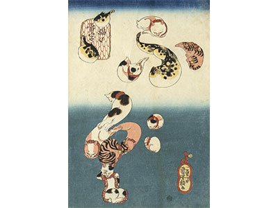 「猫の当字 ふぐ」天保末（1841-43）頃 個人蔵