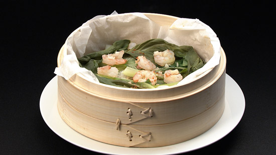 チンゲン菜とエビの中華蒸し